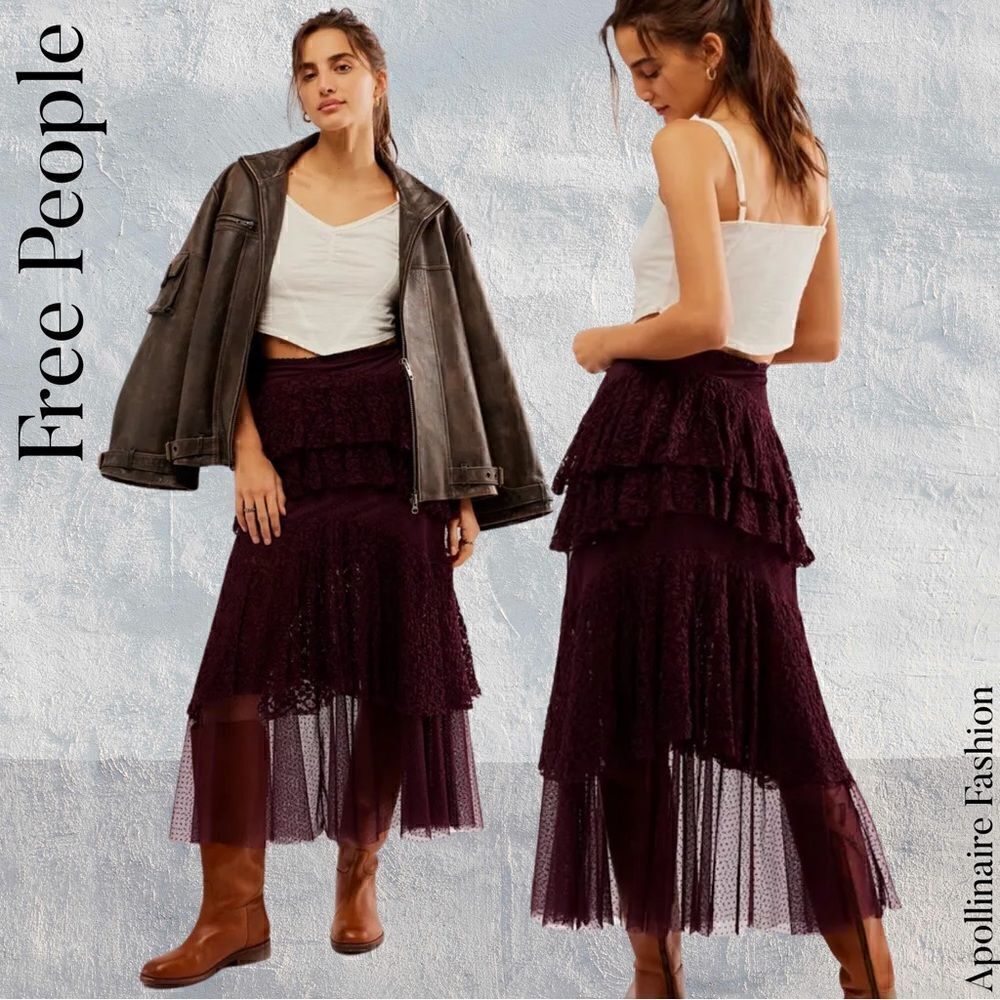 FREE PEOPLE LACE IN LOVE MAXI SKIRT IN VINTAGE WINE NWT SMALL, MEDIUM & LARGE